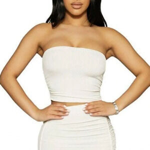 NWT Naked Wardrobe Stretchy The Tube Crop Top Women's Cream Size S